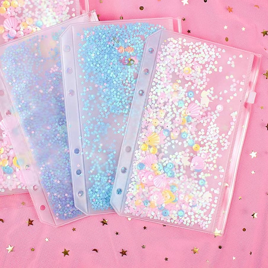 

Terbaik Ziplock A6 A5 Binder Glitter Sequin Transparan | 6 Ring 6 Hole / Zipperbag Lucu Shake PREMIUM KANTONG BINDER |Promo!!!|launching|New!