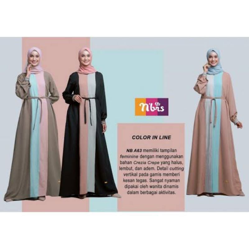 SALE//Gamis Nibras NB A63 Hitam, Peach dan Coklat Milo