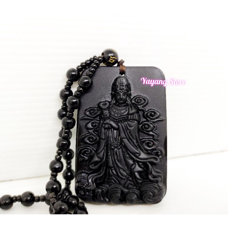 Kalung + Liontin Batu Obsidian Hitam Asli Dewi Kwan Im Pho Sat Bawa botol Amerta