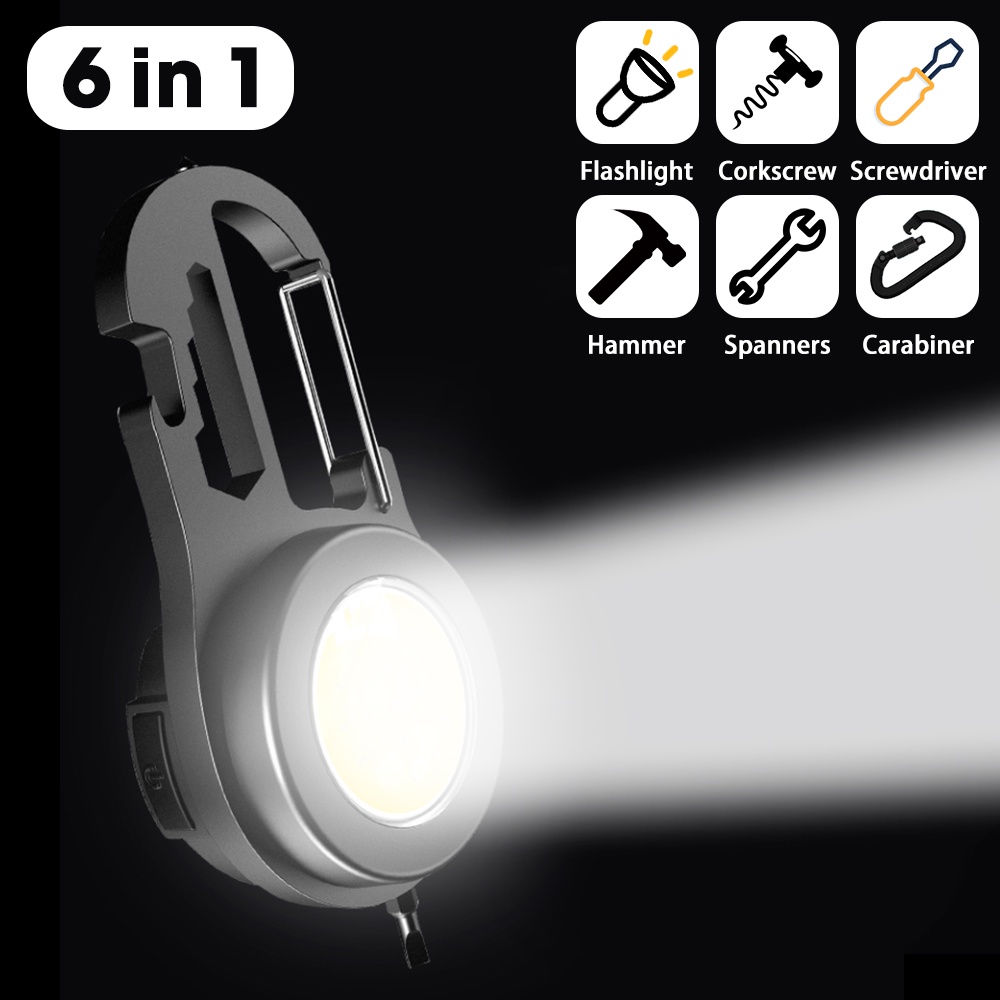 Senter Keamanan Multi-Fungsi Outdoor Camping Work Light COB USB Rechargeable Pocket Pocket Torch Mini