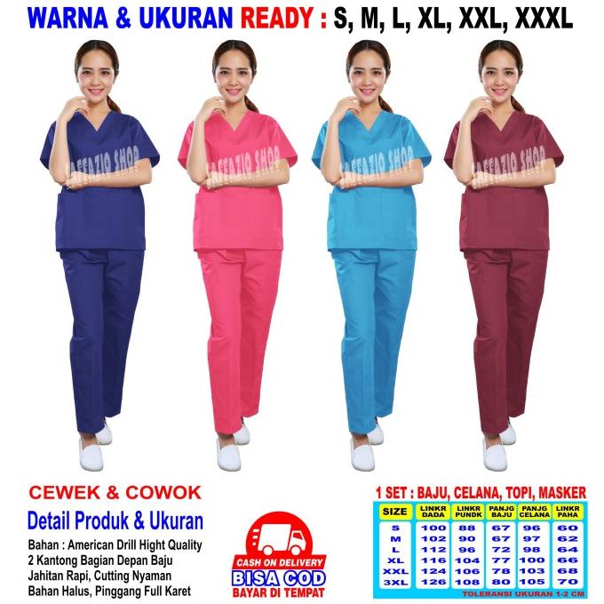 Baju OKA, Baju Perawat / Baju OK, Pria Wanita Lengan Pendek