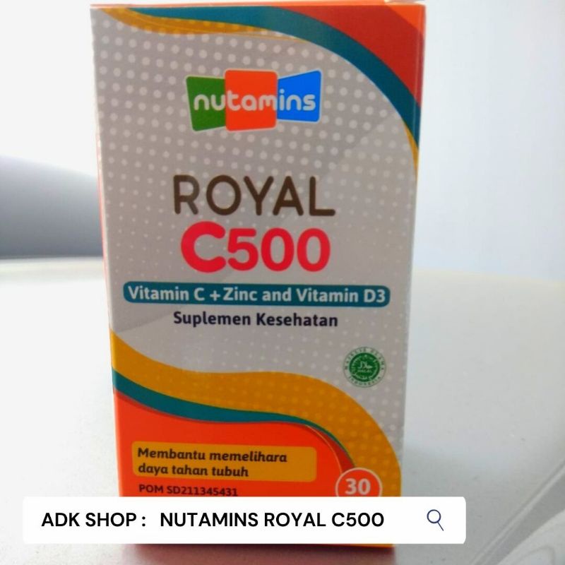 NUTAMINS ROYAL C500 -  1 botol 30 Kapsul Lengkap Vit - C ( Aman di Lambung)  , Vit - D3 & Zinc Untuk
