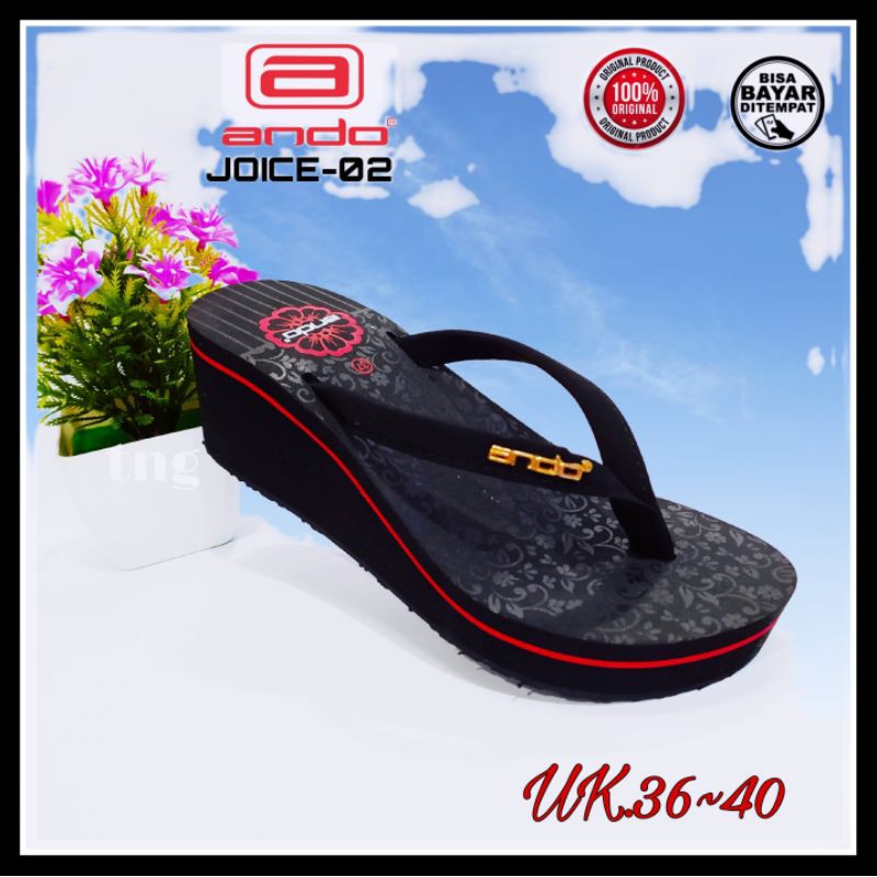 Sendal Hak Wanita Original Sandal Ando Joice 02 Wedges Size 36 - 40 Original Murah - Hitam