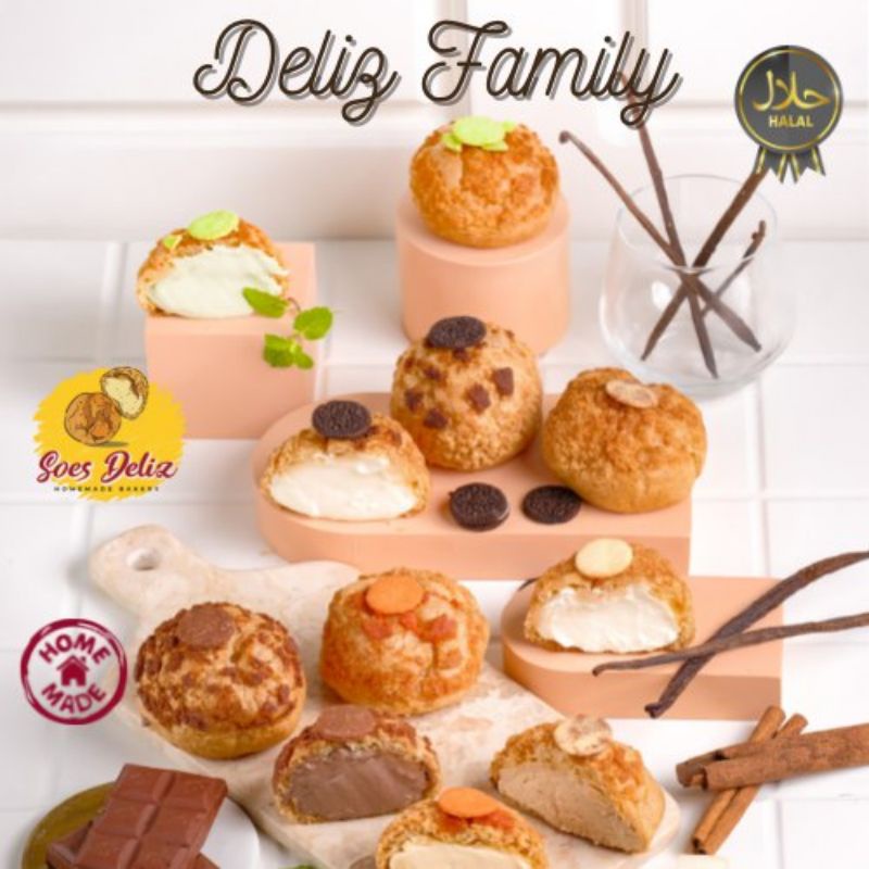 

SOES DELIZ KUE SUS CHOUX RASA MIX VANILLA & COKLAT Isi 10pc