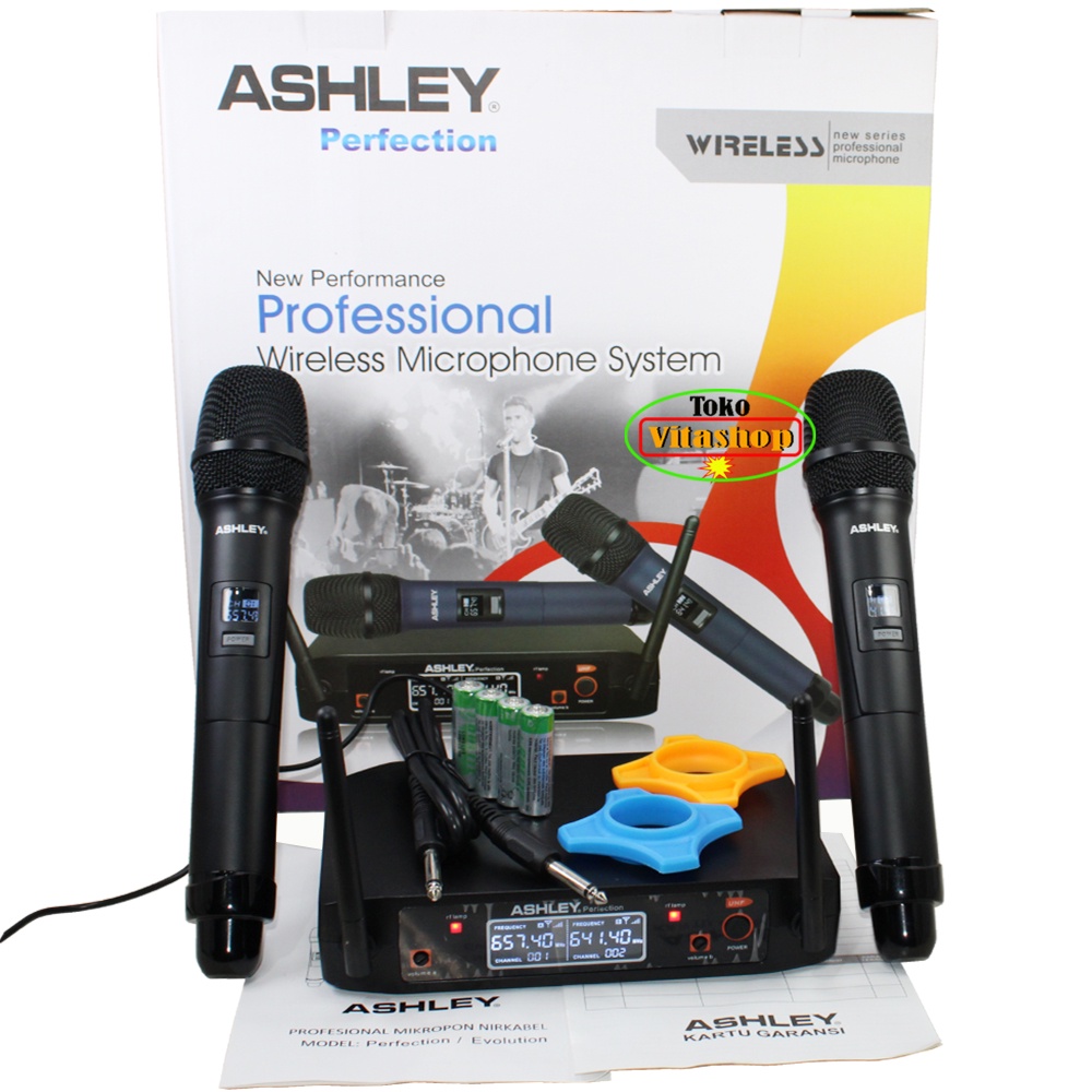 MICROPHONE ASHLEY PERFECTION MIC WiIRELESS 2 HANDLE MIKROFON KARAOKE SUARA JERNIH