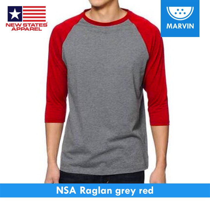 NSA Cotton Raglan 7260 Grey/Red pod print on demand satuan new states apparel