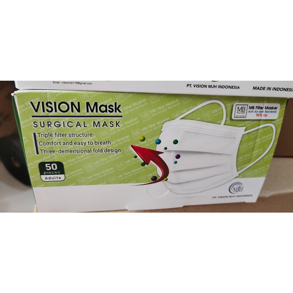 BELI 2 GRATIS 1 Vision Masker Medis 3ply Bahan Korea 50 pcs