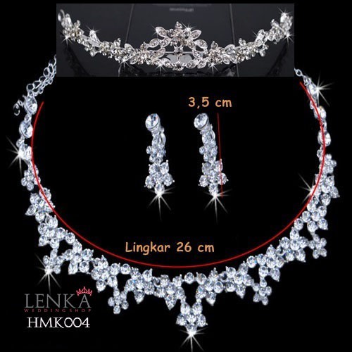 Paket Mahkota Kalung Anting Pengantin Aksesoris Crystal Wedding Lenka - HMK004