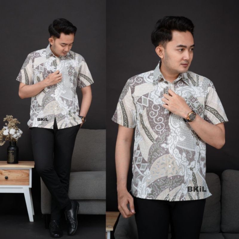 022 Zahira Batik HRB026 Kenongo Hem Kemeja Batik Pria Lengan Pendek  Katun Primis Halus M L XL