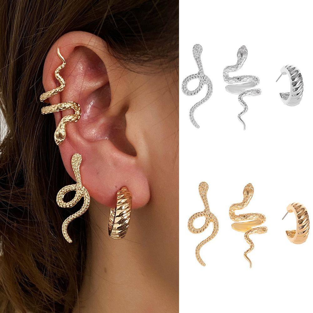 Solighter Klip Telinga Ular Wanita Fashion Emas Ear Hook Manset Telinga Vintage Ear Drop