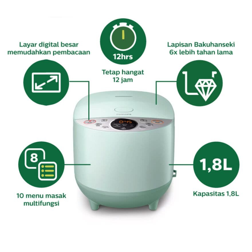 Philips Digital Rice Cooker 1.8 L HD4515/85 Dessert Green=HD-4515/90 Pink Soft Blossom Panci  Marble