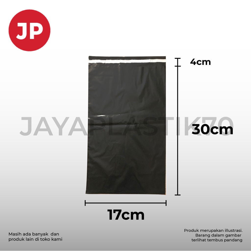 Plastik Packing / paking HD Hitam Uk: 17cmx30cm +4cm(LEM PERMANEN) plastik bungkus paket online / olshop , Isi 100pcs