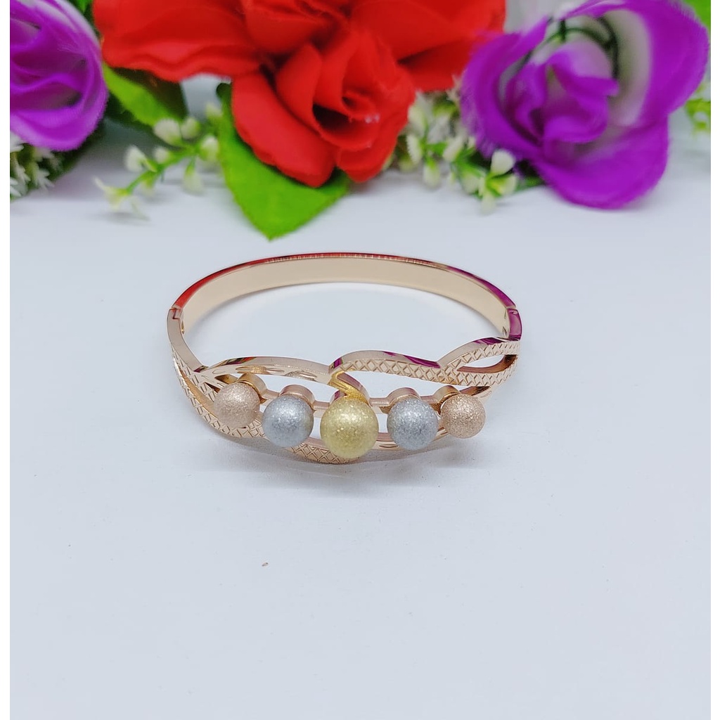 Set perhiasan wanita gelang dan cincin kombinasi biji bola