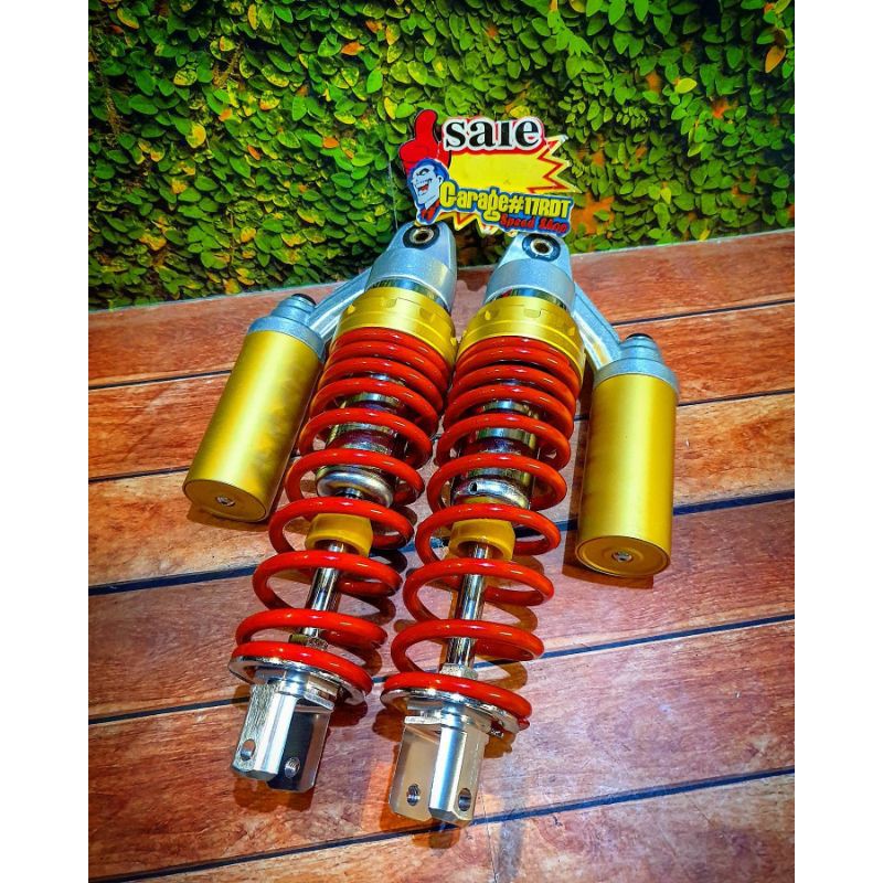 Shockbreaker Showa Nonstel Tabung Atas Ulir Merah Tabung Gold Ukuran 300Mm 330mm Pcx CBU Nmax Aerox