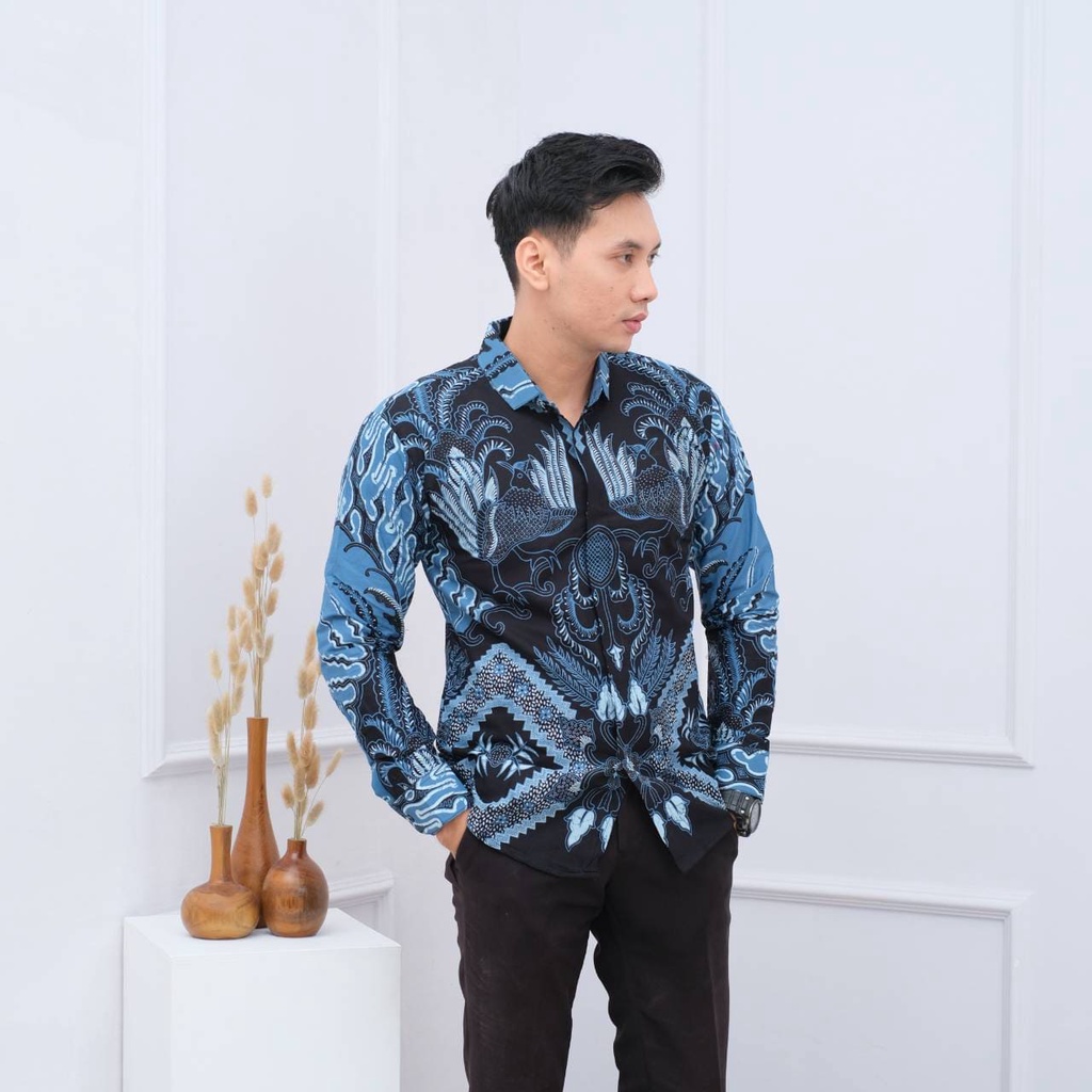 Batik pria lengan panjang Kemeja Atasan Baju batik pria laki laki lengan panjang premium solo modern kj 23