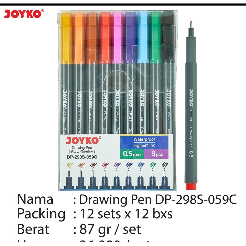 

drawing pen set dp 298s 0059c joyko warna 9 warna