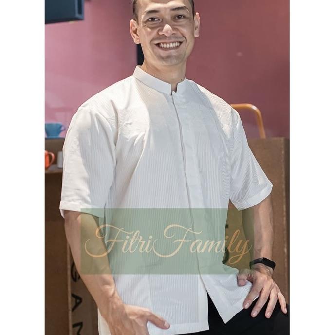 BAJU KOKO AL FITRI PUTIH SEMI SUTRA