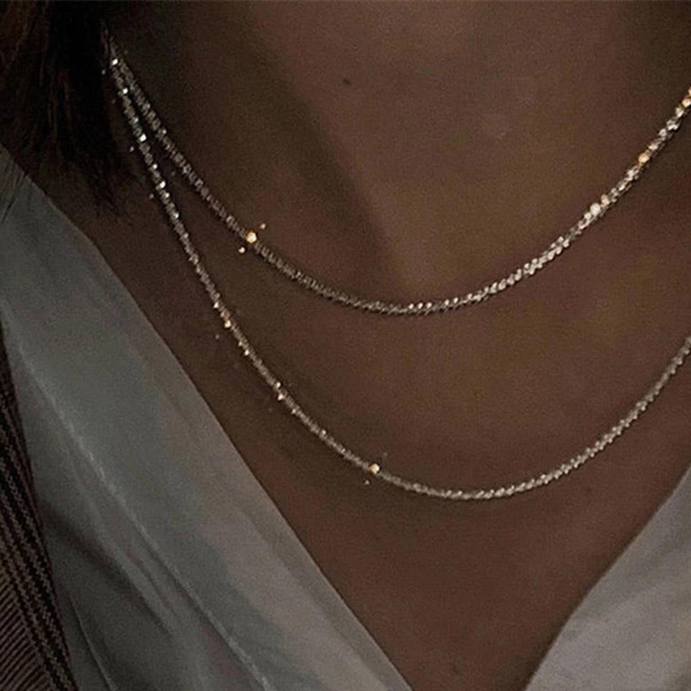 Rebuy Kalung Liontin Chic Warna Silver Berkilau Untuk Wanita Rantai Klavikula