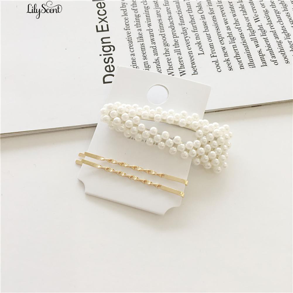 lilyscent 4Pcs/Set Sweet Pearl Metal Barrette Side Hairpin Hair Clip