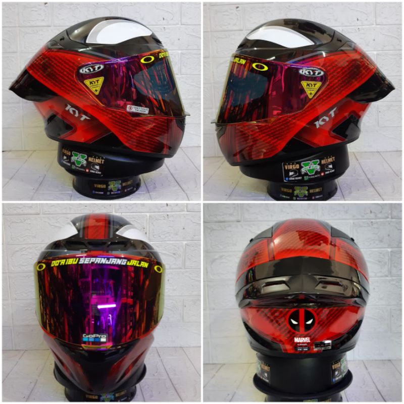 KYT TT COURSE MARVEL DEAD POOL LIMITED EDITION PAKET GANTENG VISOR IRIDIUM + SPOILER