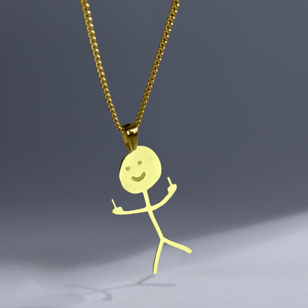 Hu Hu Hu Hu Hu Alat Bantu Pasang Kacamata♡ Kalung Rantai Klavikula Hias Liontin Jari Tengah Doodle Warna Perak / Emas Untuk Pria Dan Wanita