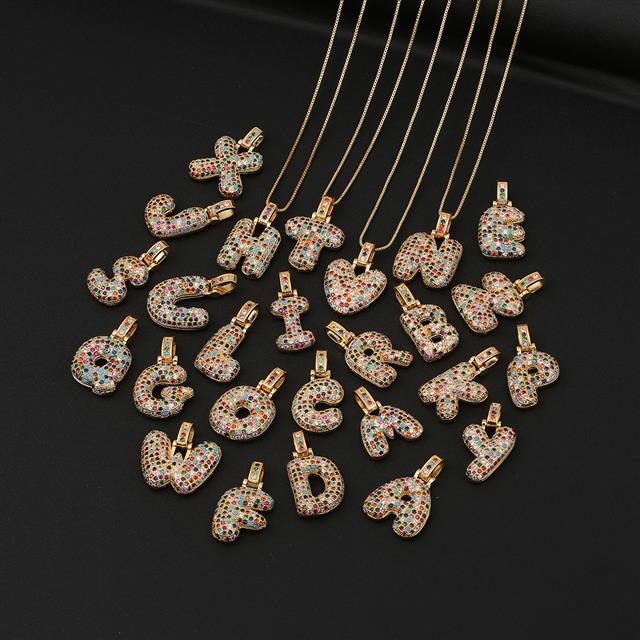 Colorful zircon ornamen aksesoris Bahasa Inggris huruf kalung liontin