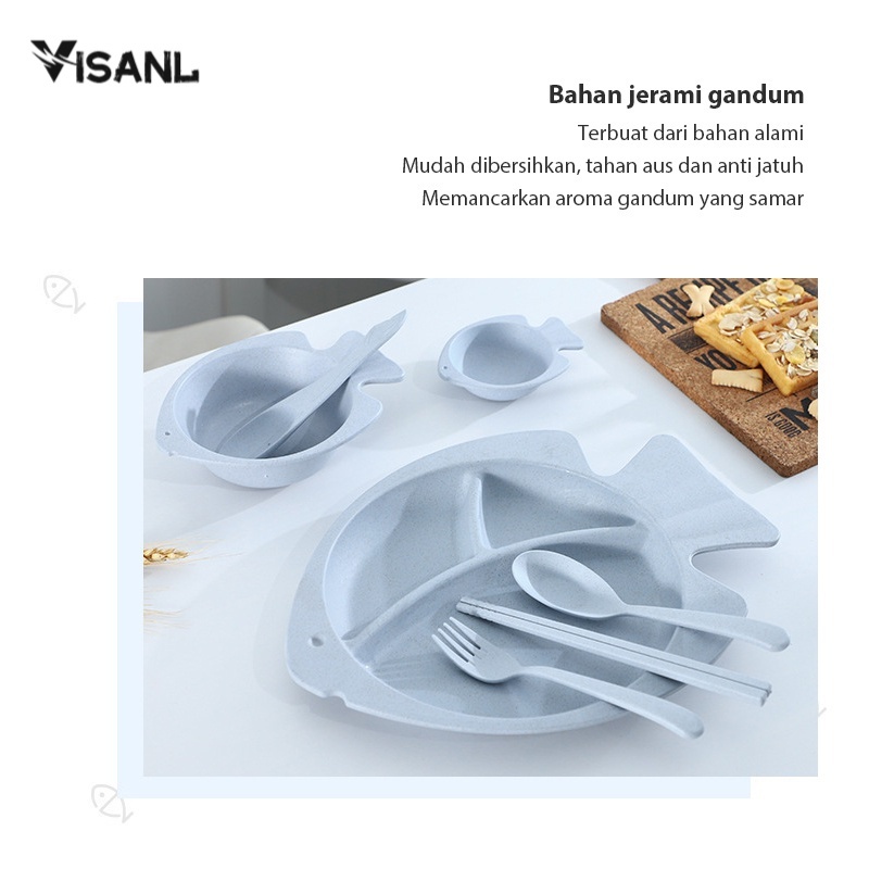 Kartun Plate  Wheatstraw Piring Makan 7 IN 1 BPA free Warna Warni Set Piring Anak Piring Keluarga Mangkuk Saji