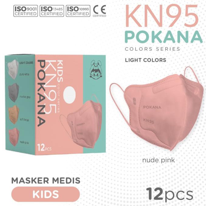 ( BISA COD ) Masker medis anak kn95 pokana 6ply isi 12 pcs sensi convex duckbill - nude pink