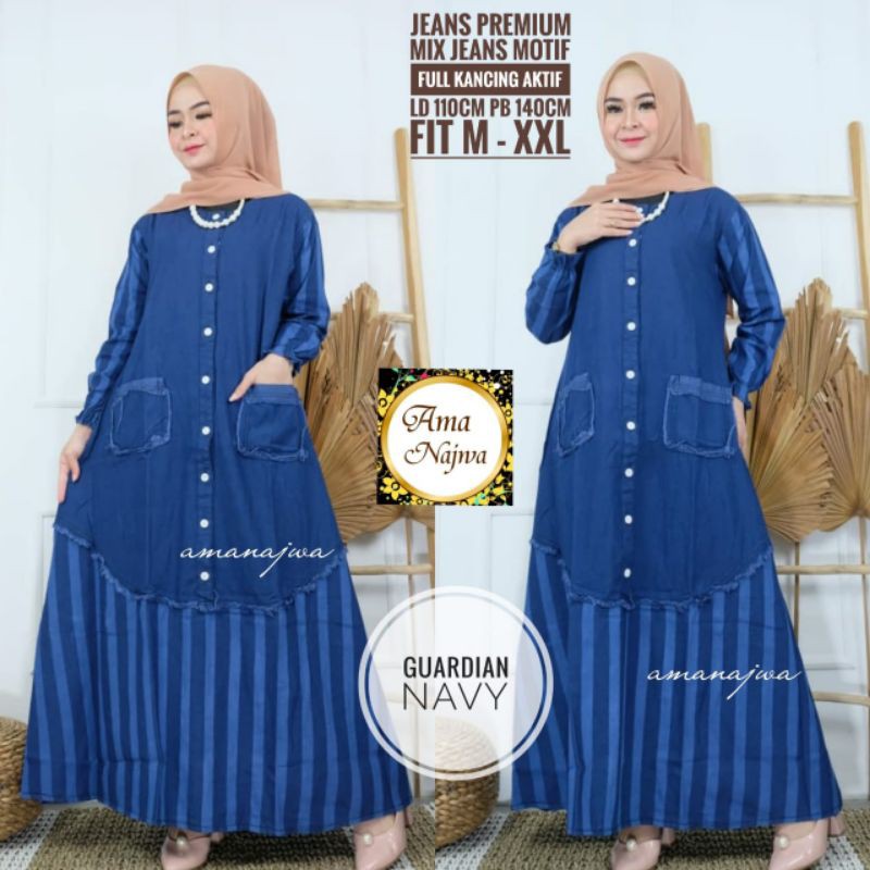 Gamis Jeans Premium || Guardian Navy Dress