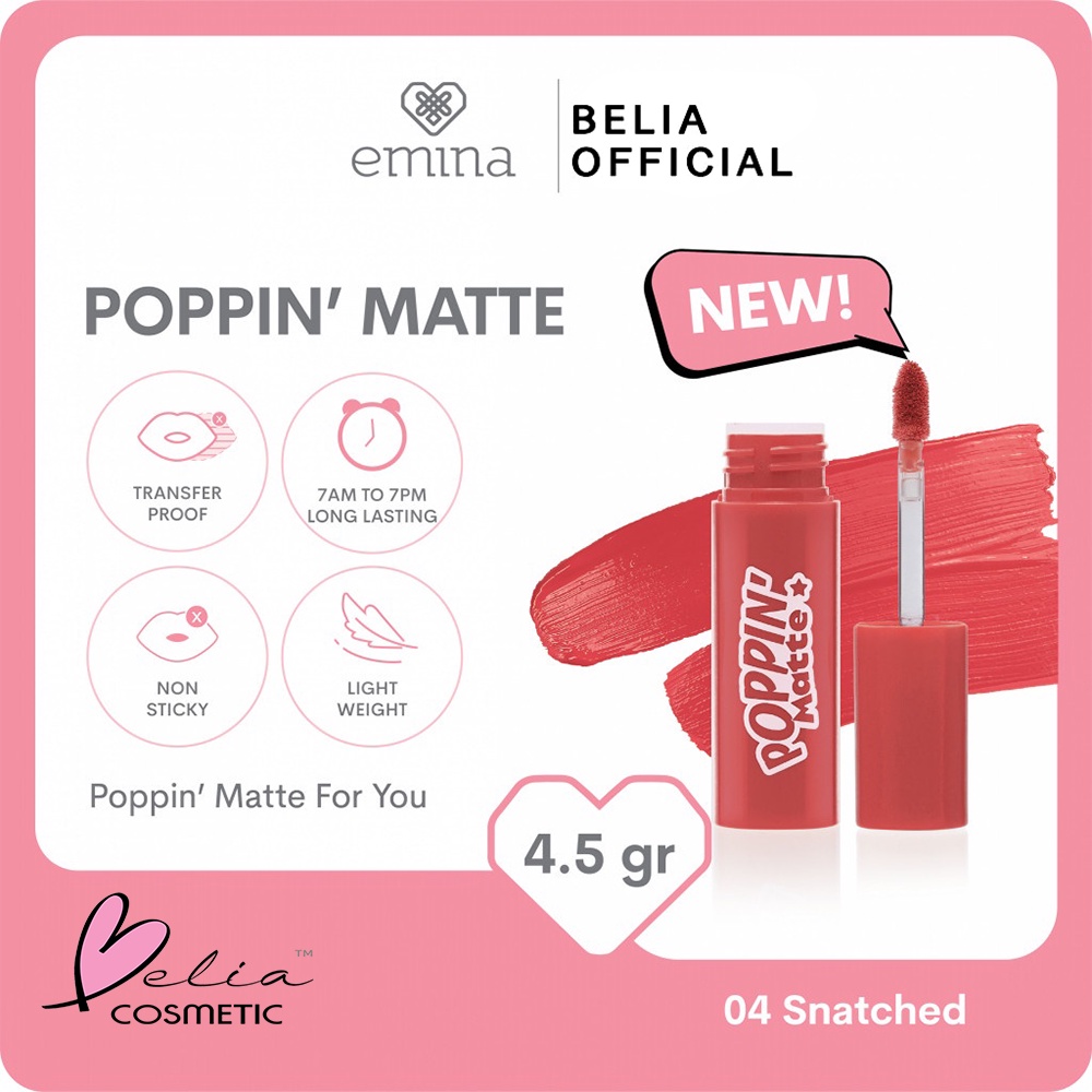 ❤ BELIA ❤ EMINA Poppin Matte 4.5 g | Lip Matte (✔BPOM)