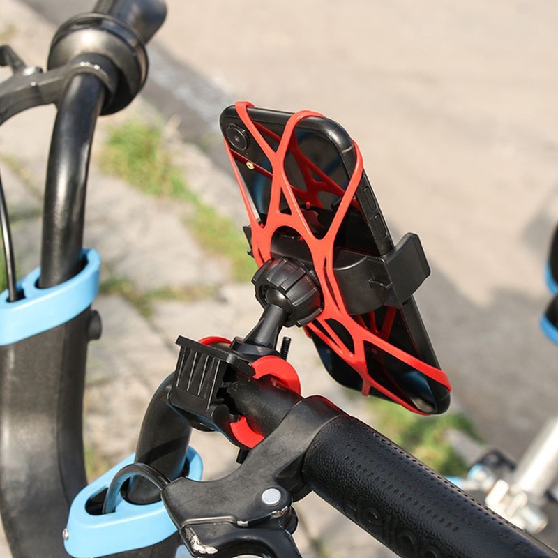 Strap Stand Holder Smartphone Universal Bahan Silikon Anti Shock Untuk Stang Sepeda / Motor