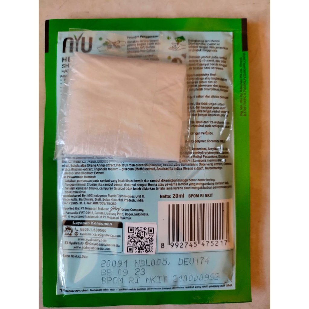 NYU Henna Shampoo Hair Colour Sachet Pewarna Rambut 4pcs x 20ml