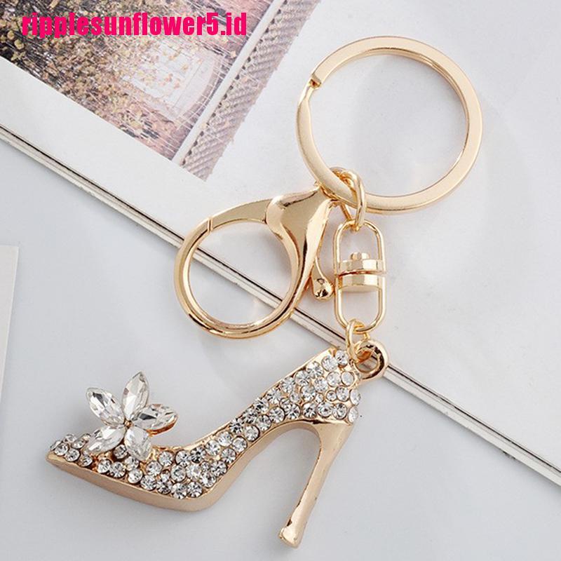 Gantungan Kunci Bentuk Sepatu High Heels Kristal Bahan Alloy