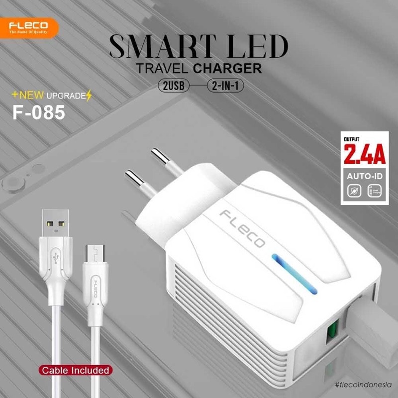 PROMO CHARGER FLECO F-085 2USB+KABEL DATA MICRO NEW FC PROMO