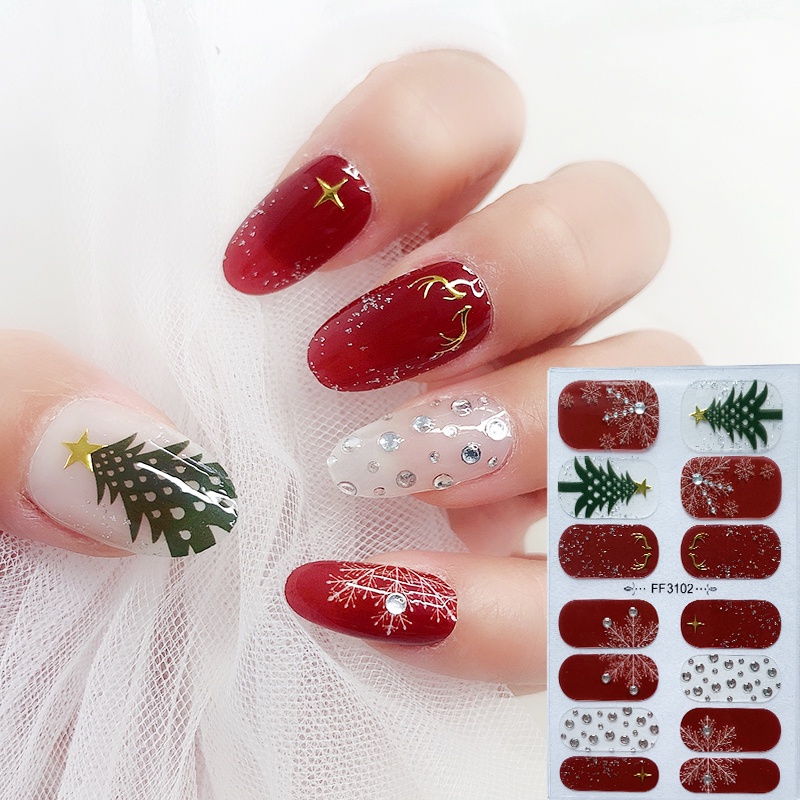 (Ready Stock) Stiker Kuku Motif Rusa / Snowflake / Pohon Natal / Berlian / Mutiara Untuk Dekorasi Nail Art / Manicure DIY