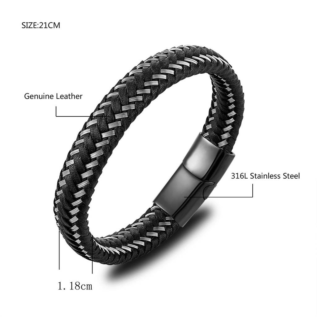 Gelang Bahan Kulit Dengan Buckle Stainless Steel Magnetik Gaya Klasik Untuk Pria