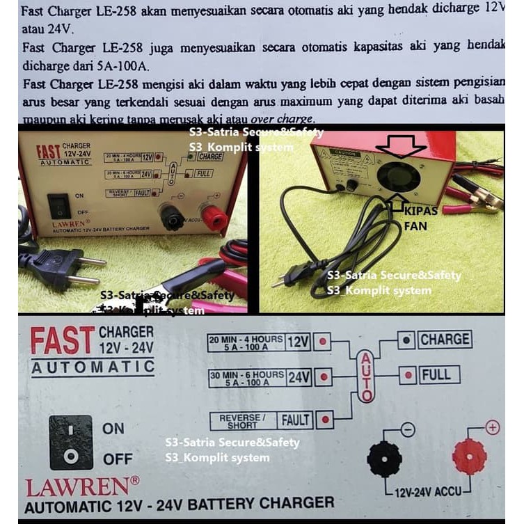 Aki Mobil - Otomotif - Charger Aki Portable Fast Charger 12V 24V Automatic Lawren Cas Baterai Aki