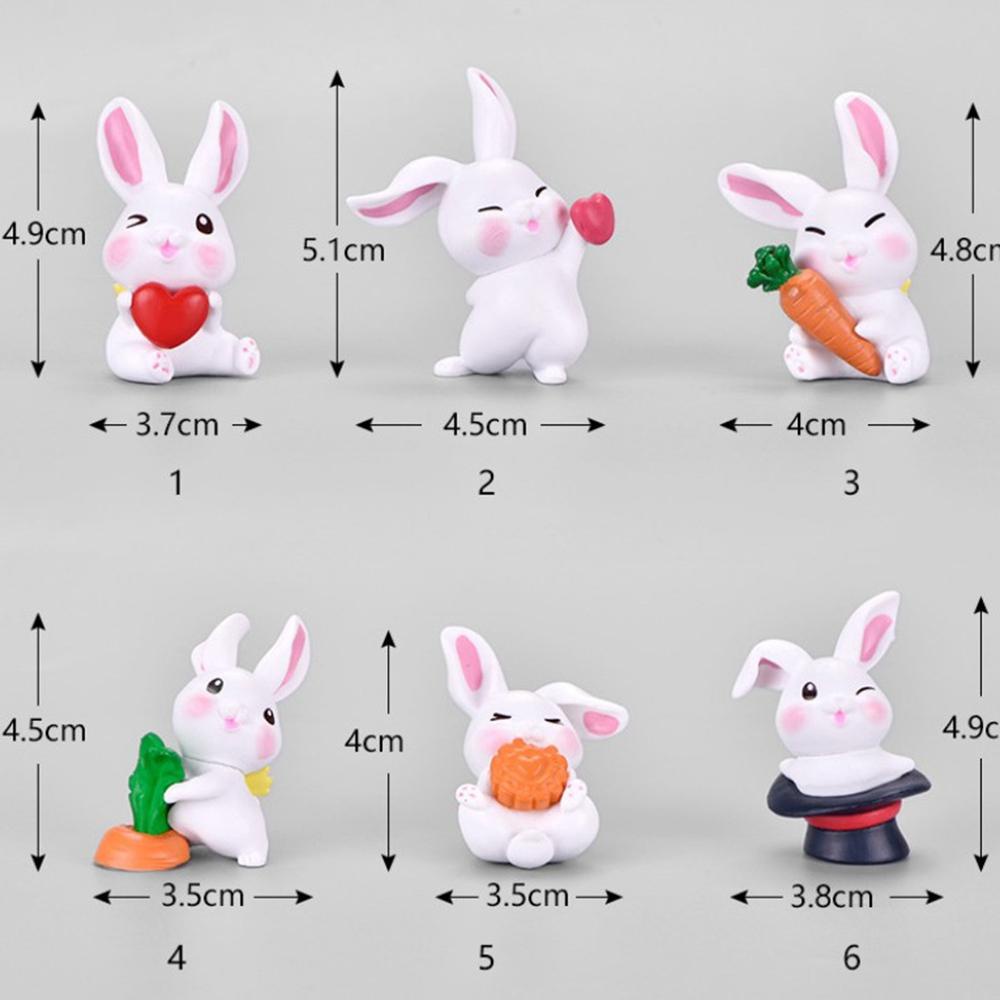 [Elegan] Patung Kelinci 6PCS/SET Kerajinan Lucu DIY Model Ornamen Dekorasi Rumah