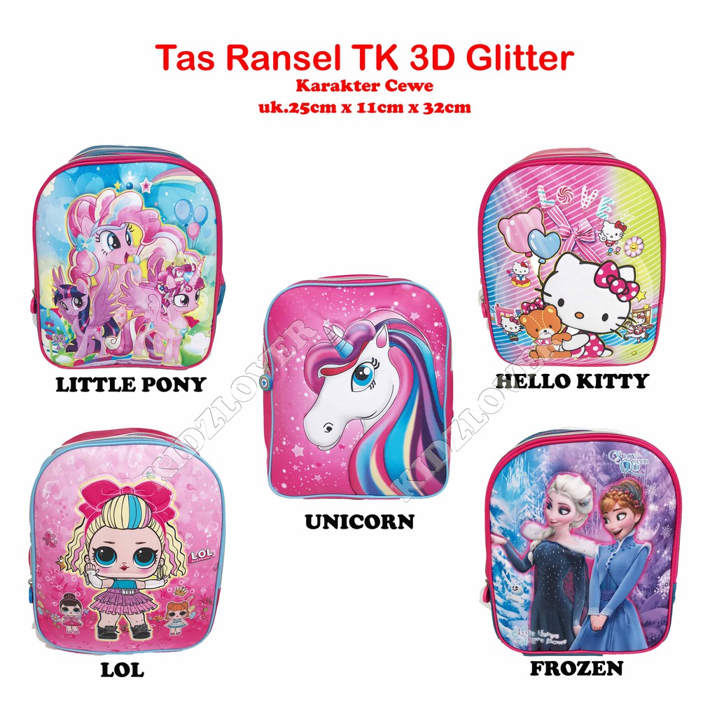 Tas Ransel Anak TK Paud 3D Timbul Glitter