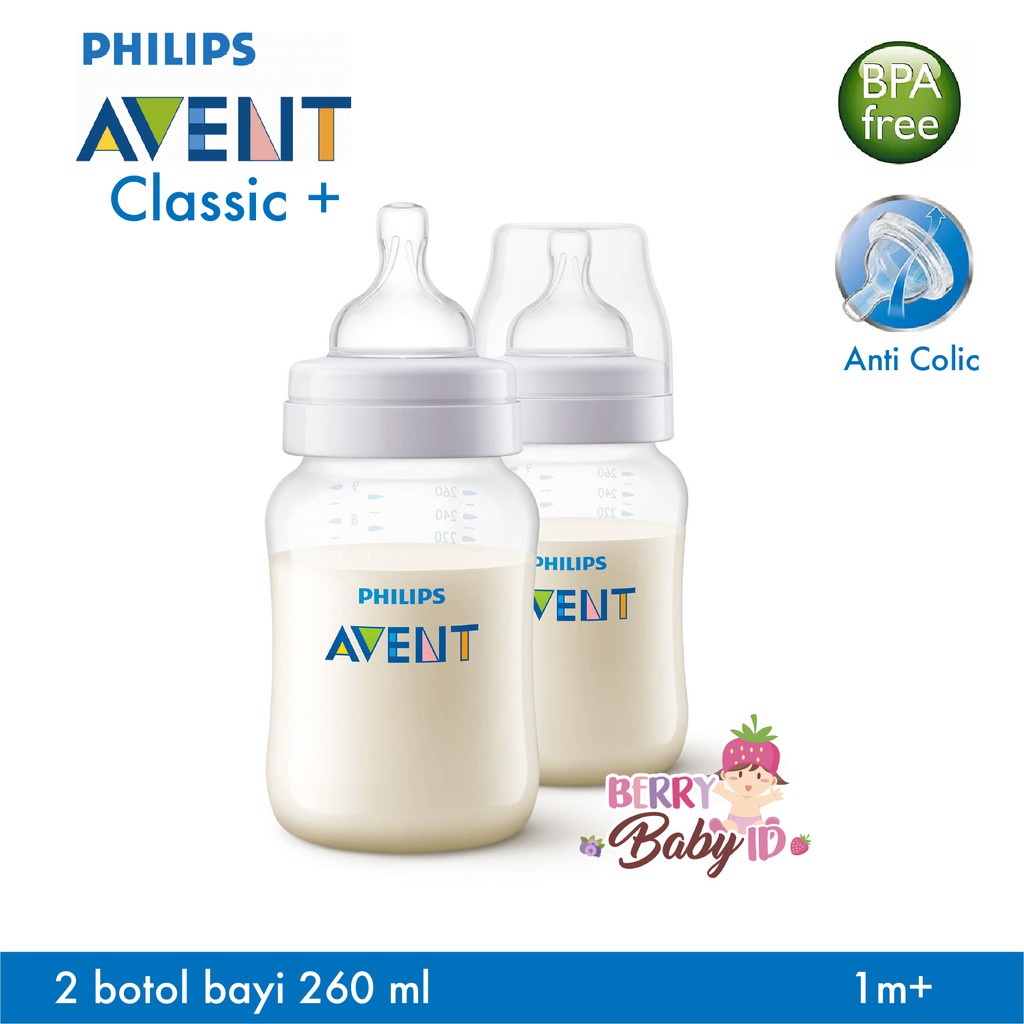 Philips Avent Classic 2 Botol Susu Bayi Twin Pack 125ml 260ml 0m+ 1m+ Berry Mart