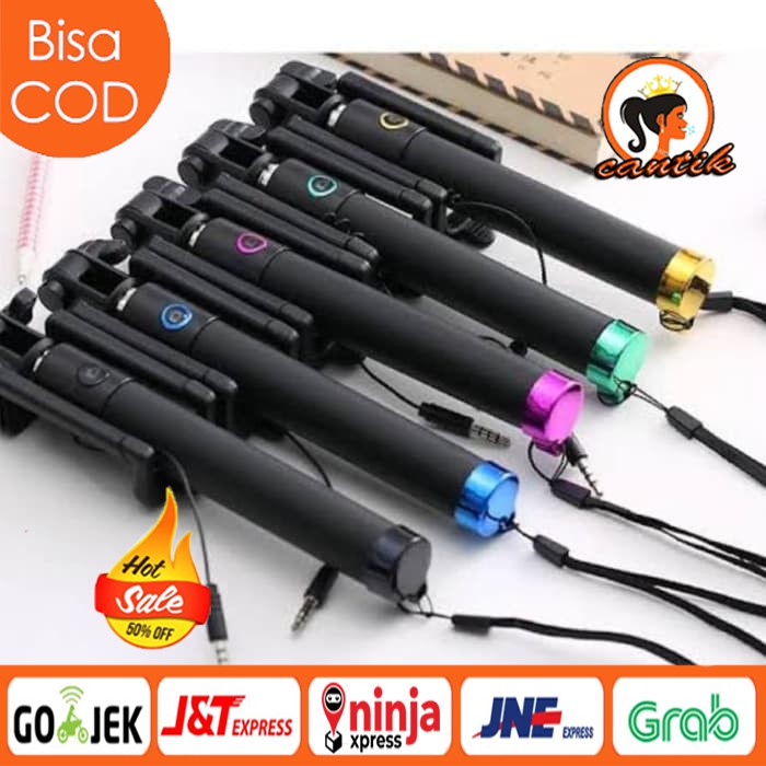 TONGSIS FULL BLACK KABEL SELFIE STICK MONOPOD TOMBOL SELFIE STICK HOLDER LIPAT TONGSIS HITAM