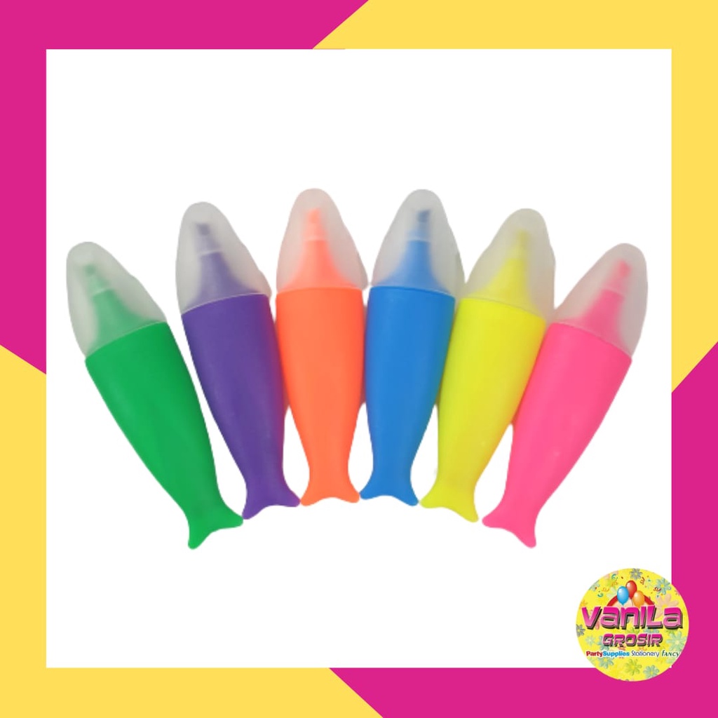 

(1Pack 6Warna) Stabilo bentuk ikan, highlighter mini, peralatan sekolah dan kantor
