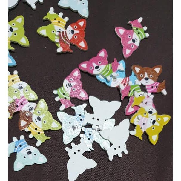 Kancing Kayu Dua Lubang - Cute Dog Style (10pcs)