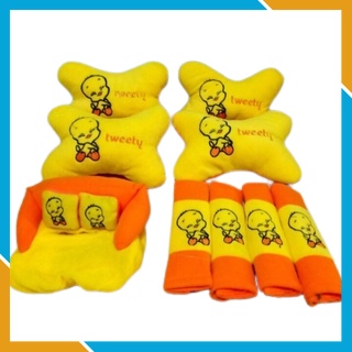 PROMO Bantal Mobil TWEETY Kuning Bantal Isi 4 Sandaran Leher Kepala Tweety Yellow