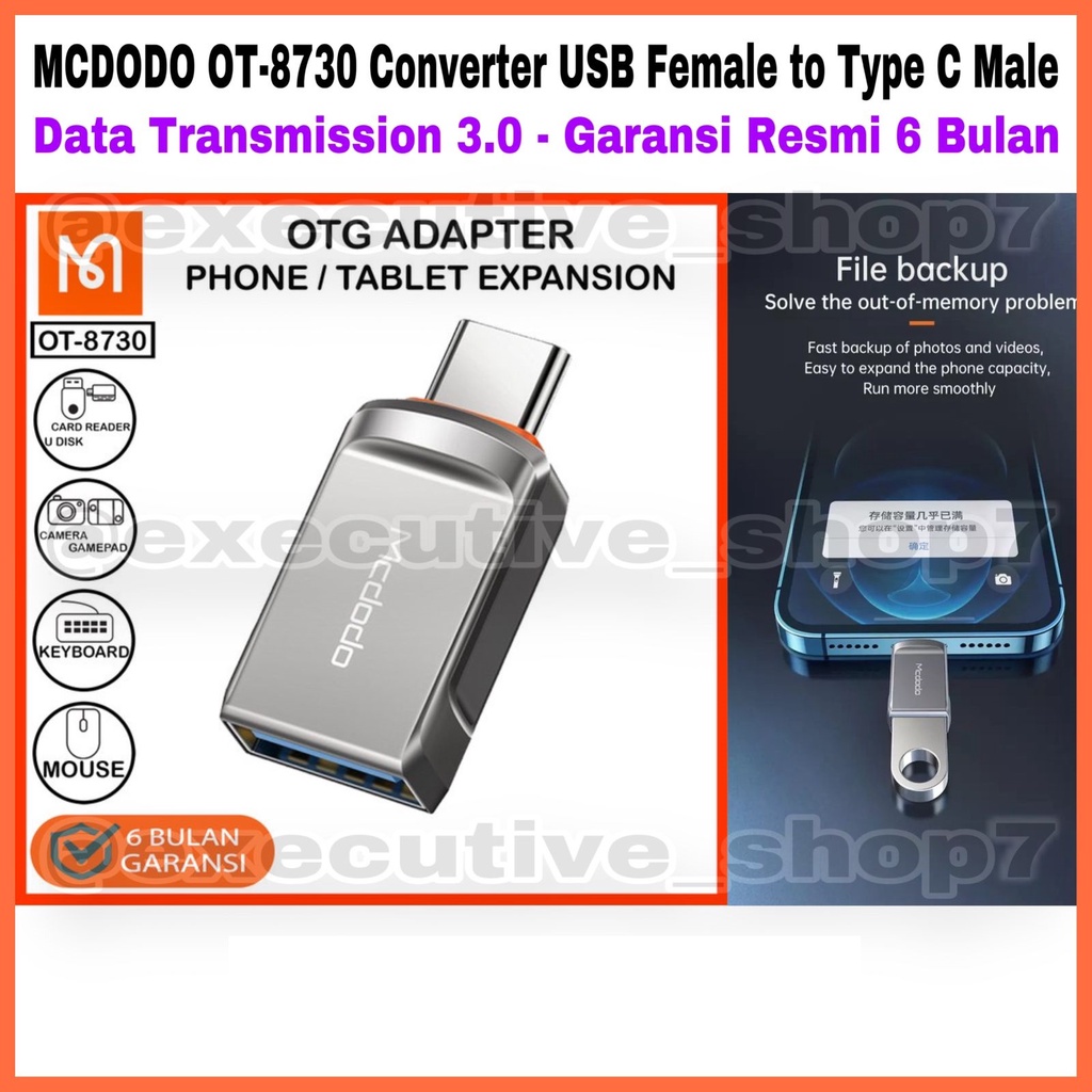 MCDODO OT-8730 Converter USB Female to Type C Male - Data Transmission 3.0 - Garansi Resmi 6 Bulan