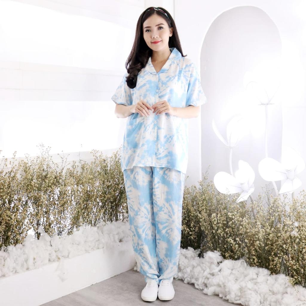 Set Piyama Tie Dye CP Lucy Bahan Rayon Size XL &amp; XXL