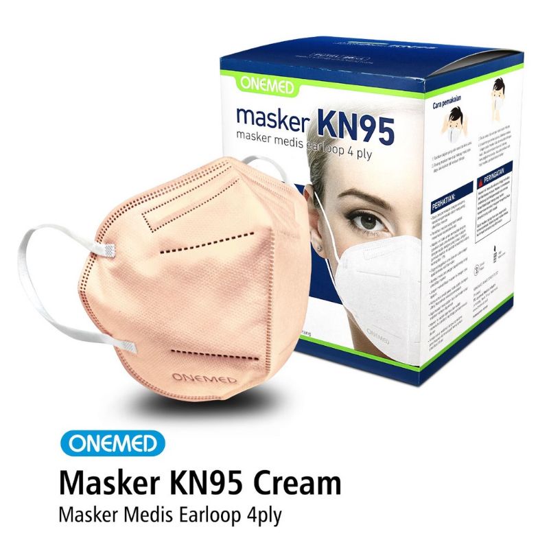20PCS MASKER MEDIS KN95 DEWASA 4PLY EARLOOP WARNA KREM COKLAT MUDA ONEMED KEMENKES SOFT