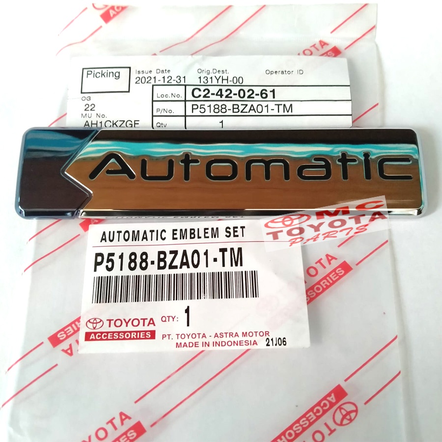 Emblem Logo Automatic Rush Terios Universal P5188-BZA01-TM