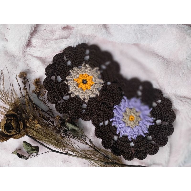 Tatakan Gelas Rajut motif bunga matahari | crochet