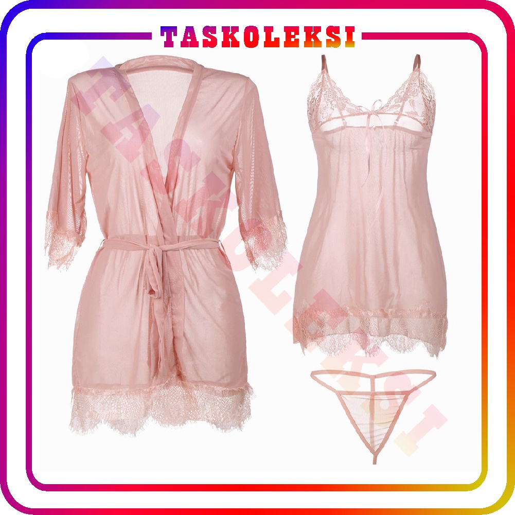 ☛TK☚ Lingerie Seksi Baju Tidur Lace Seksi Lingerie Sexy Gaun Malam Seksi Lapisan Luar + Dalam B088